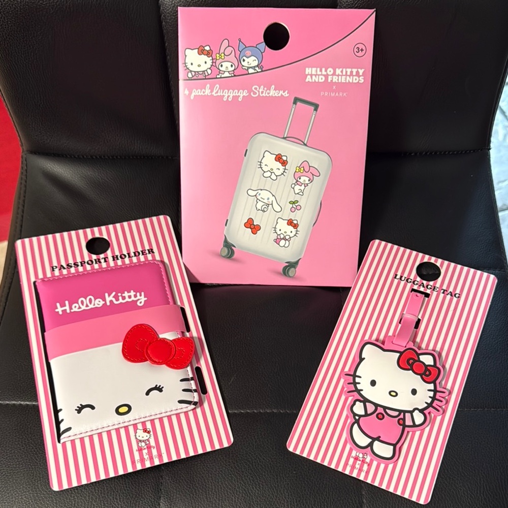 Hello Kitty x Primark Passport Holder, Luggage Tag, Luggage Stickers Set - Pink